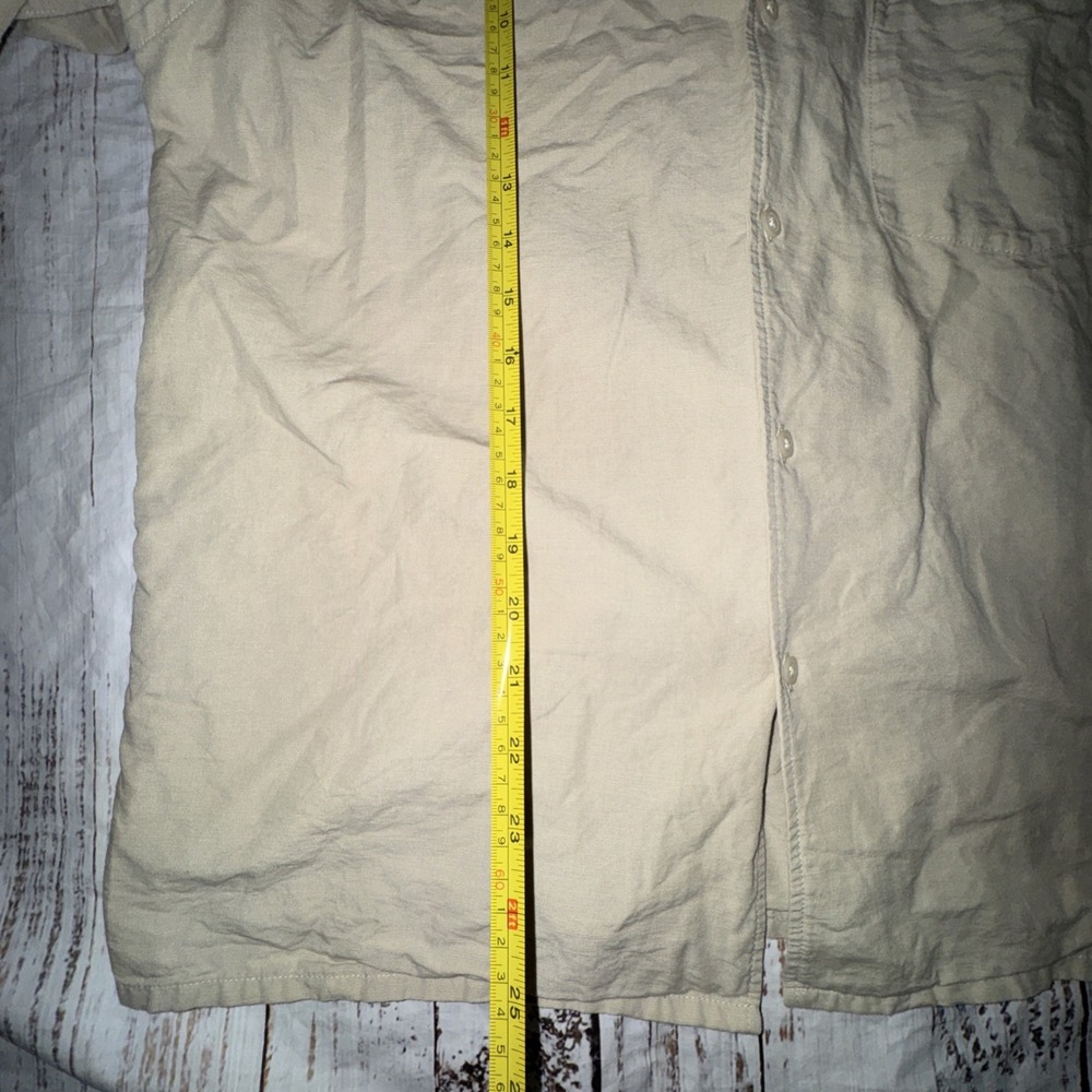 Uniqlo Mens Medium Beige Short-Sleeve Button-Up Shirt Cotton Linen Blend - Picture 2 of 5